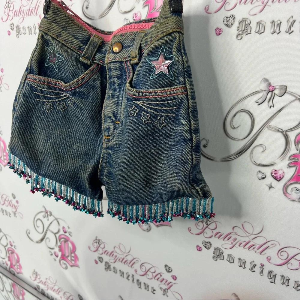 Kappies bag purse shorts mini western stars tassle Denim Mini Bag Strap cowgirl - Picture 5 of 7